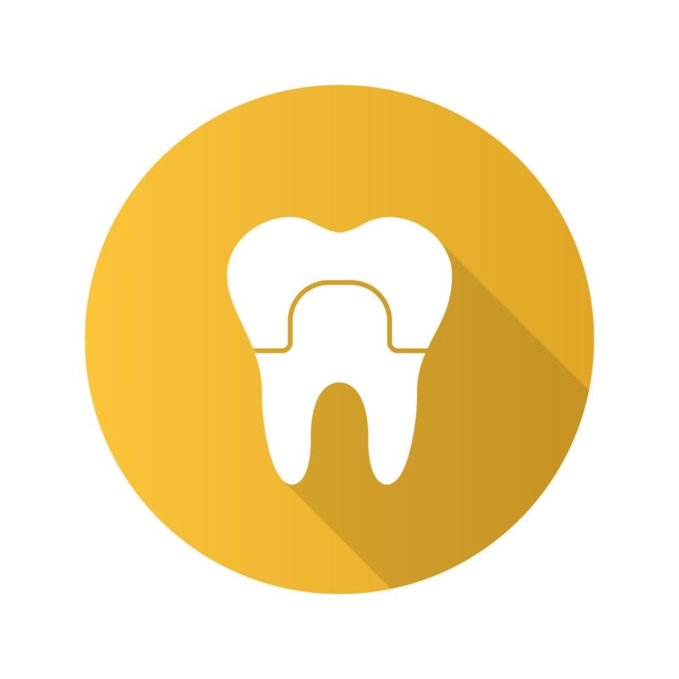 Dental crown flat design long shadow glyph icon. Tooth restoration. Vector silhouette illustration