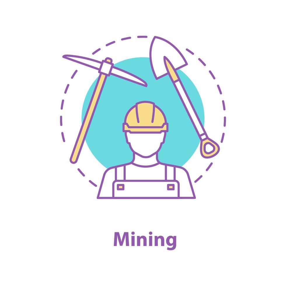 icono del concepto de industria minera. idea de extracción de minerales ilustración de línea delgada. minero, pala, pico. dibujo de contorno aislado vectorial vector