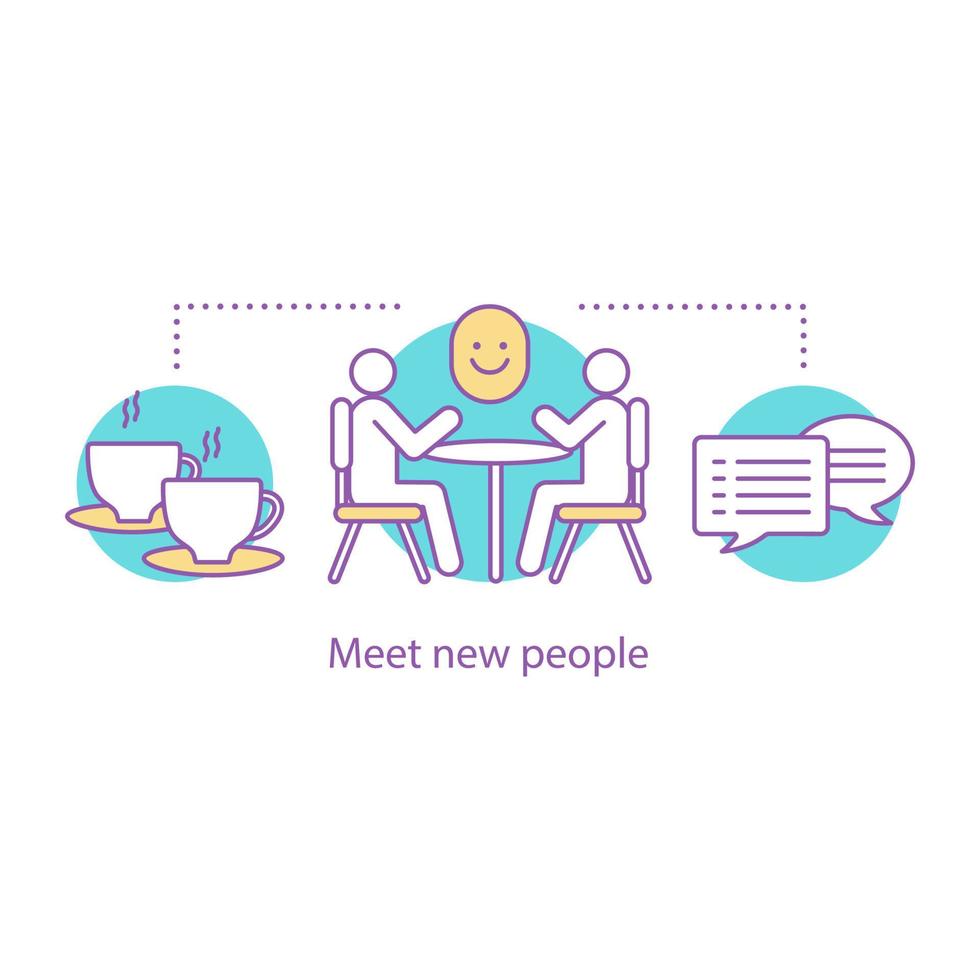 Friendship concept icon. Make acquaintance. Friends idea thin line illustration. Cafe date. Dinner break. People communicating. Vector isolated outline drawing