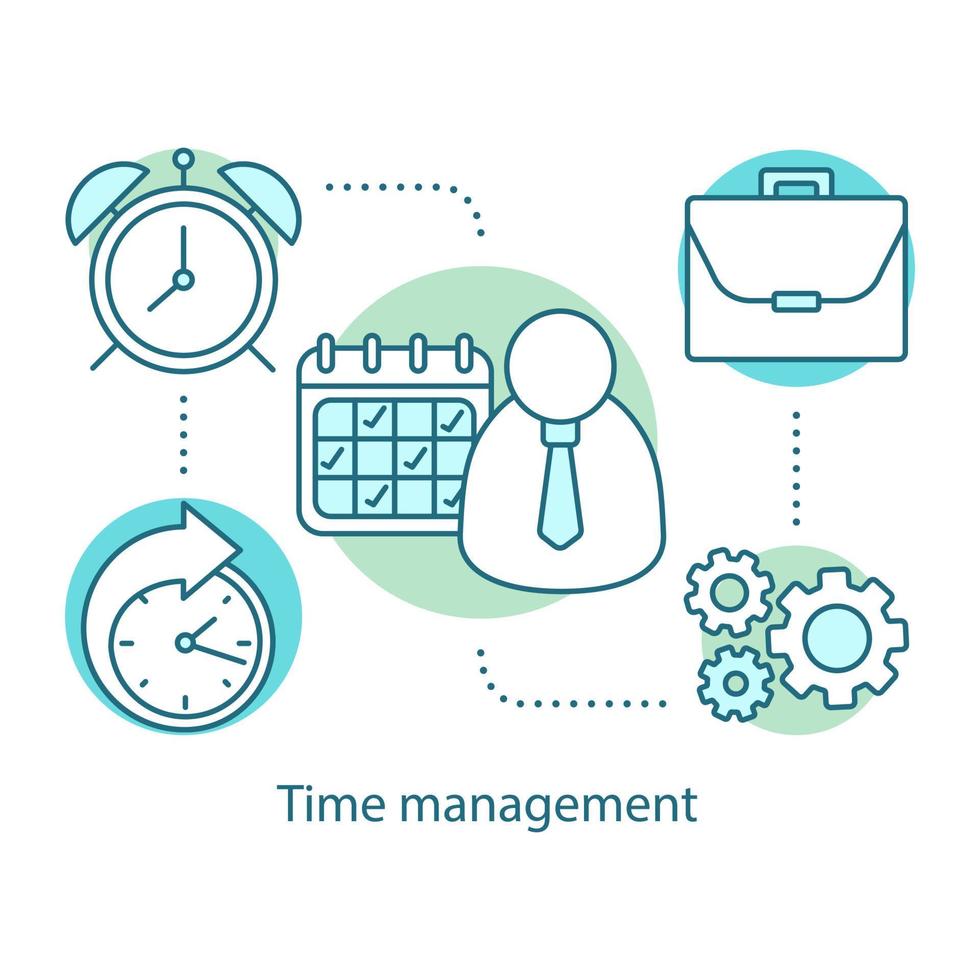 Time management concept icon. Effective work planning and scheduling. Time tracker idea thin line illustration. Working hours. Efficiency. Vector isolated outline drawing