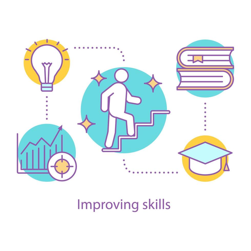 Skills improving concept icon. Education. Personal growth idea thin line illustration. Career ladder. Goal achieving. Vector isolated outline drawing