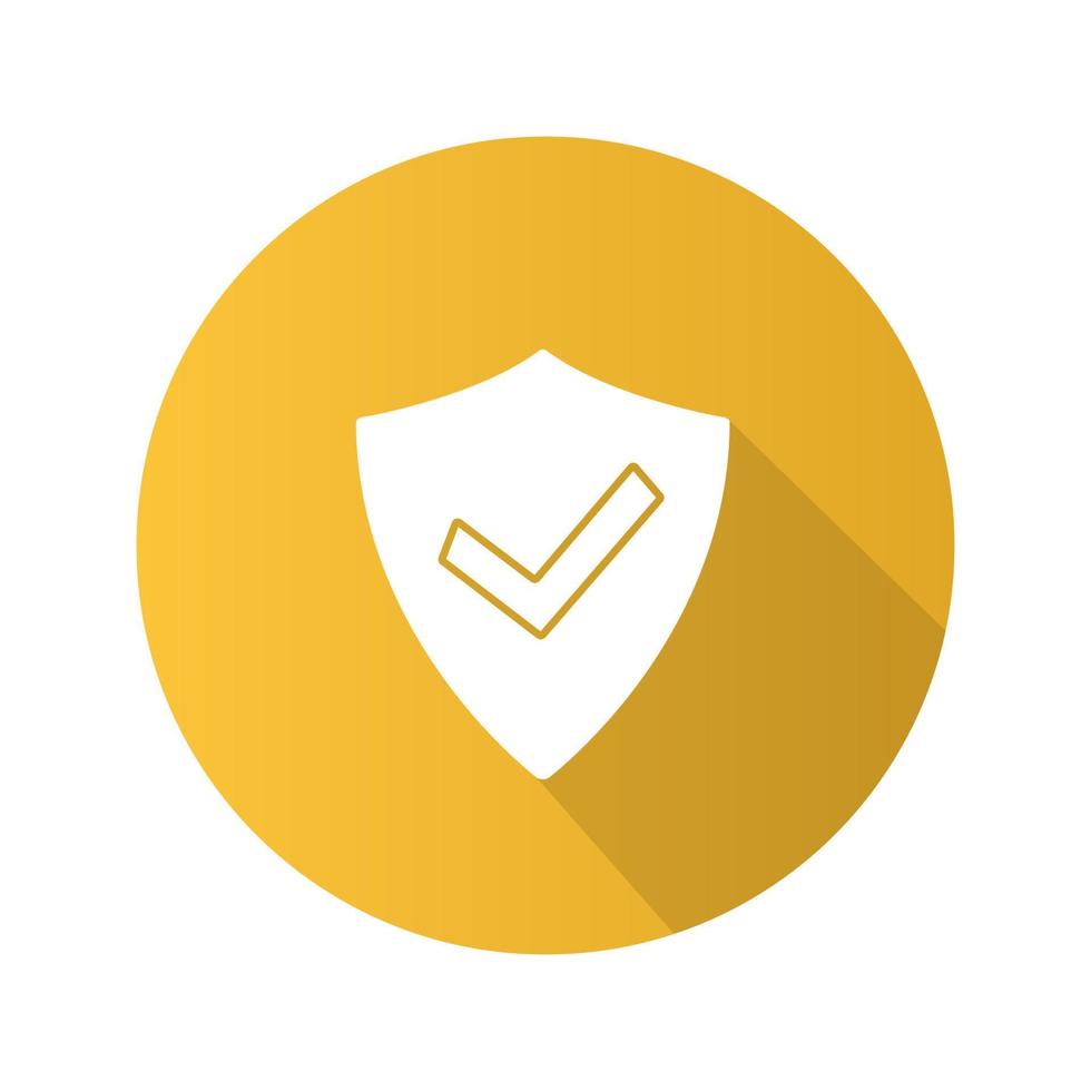 icono de glifo de sombra larga de diseño plano de usuario verificado. protección, seguridad. emblema del programa antivirus. probado con éxito. escudo con marca de verificación. ilustración de silueta vectorial vector