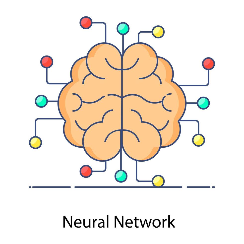 Neural network icon style, brain with network nodes vector