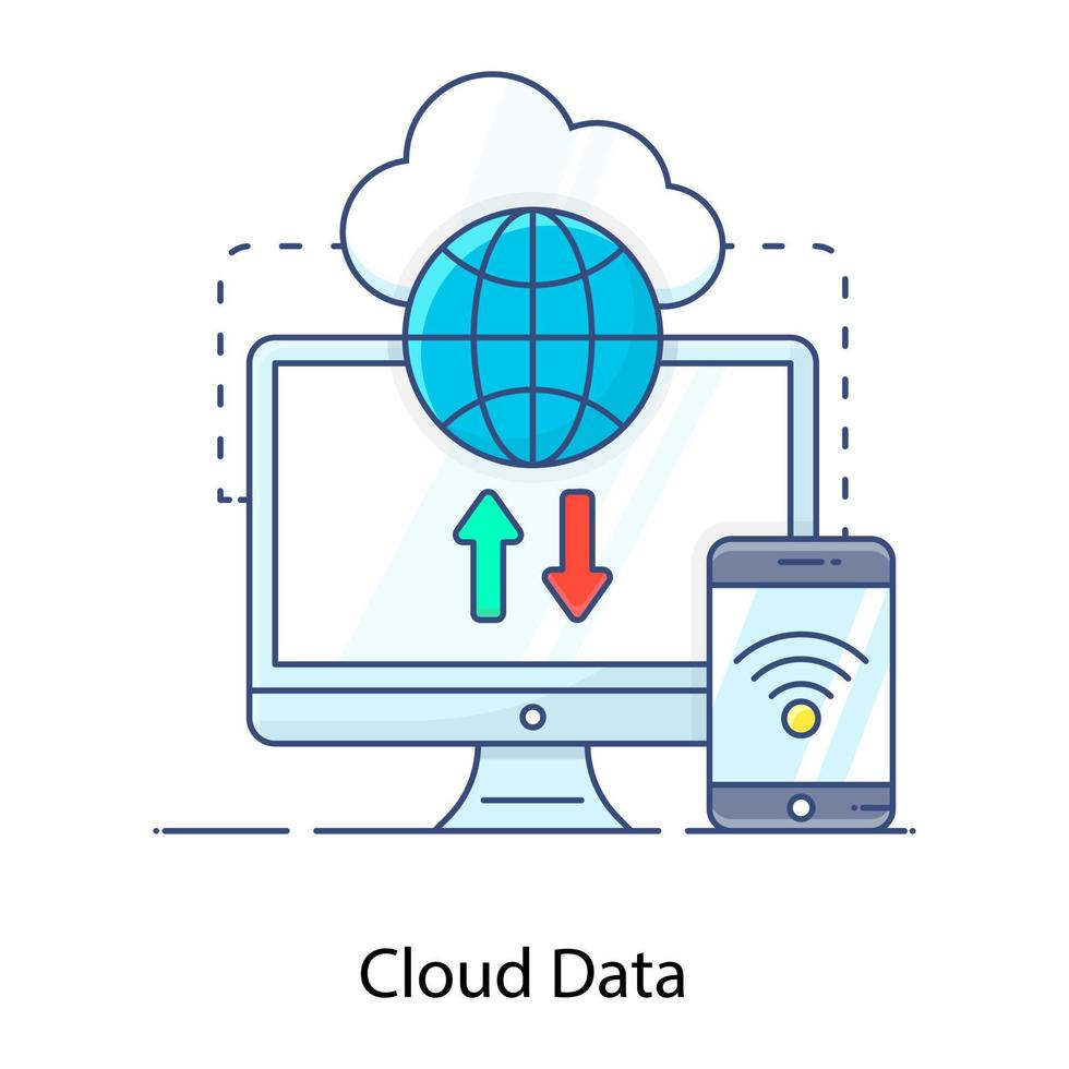 A flat icon of cloud data, cloud with arrows vector