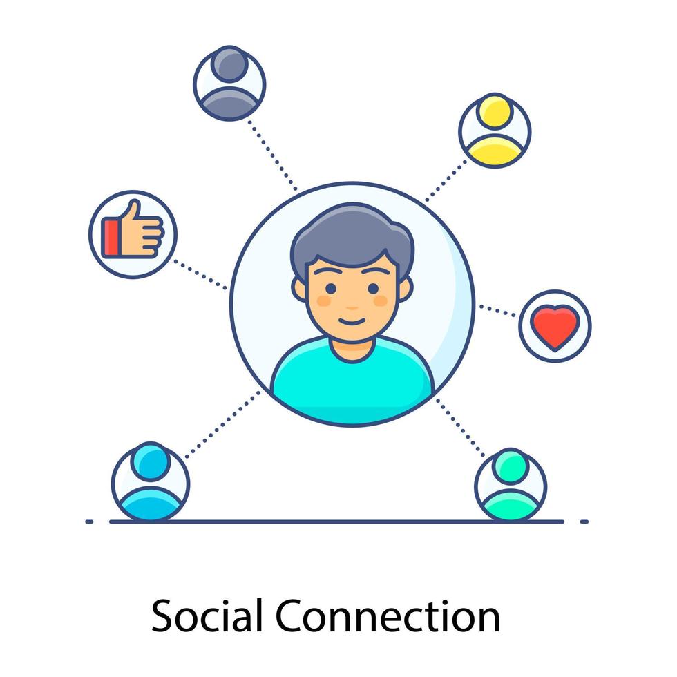 An icon of avatar connected with network, social connection vector