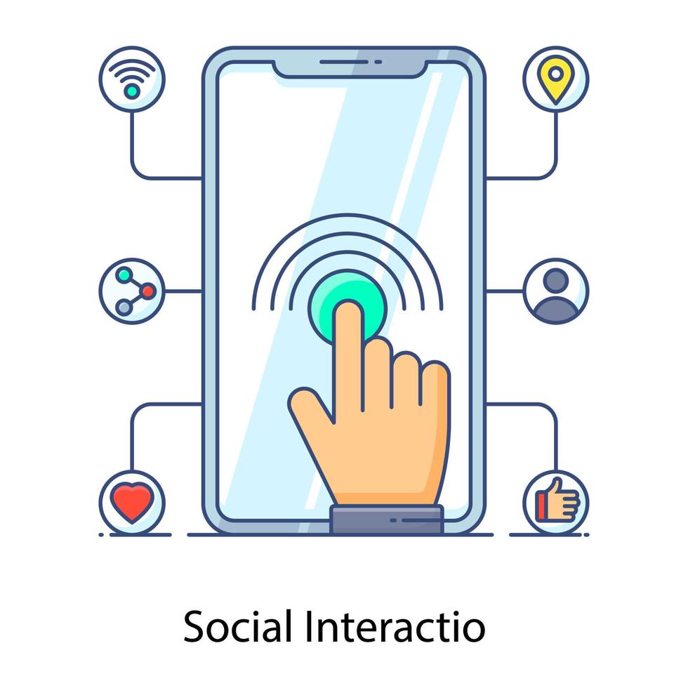 un icono plano de interacción social, toque con el dedo vector