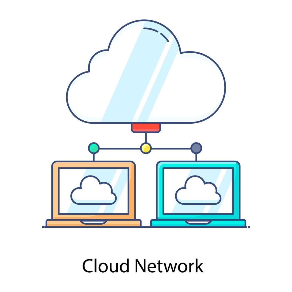 nube con sistemas, red en la nube en estilo plano moderno vector