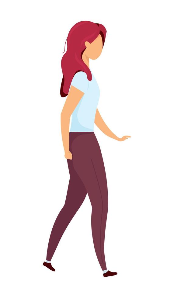 Woman walking semi flat color vector character