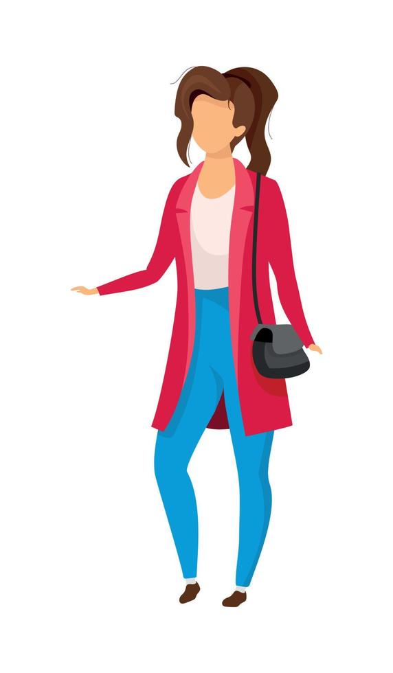 Stylish woman in coat semi flat color vector character