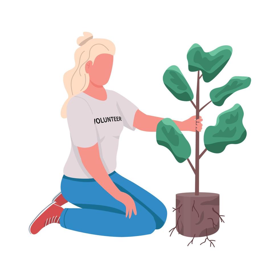 Volunteer with greenery semi flat color vector character
