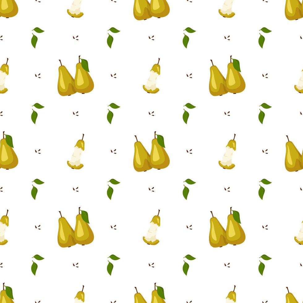 Seamless pattern with yellow pear. Print from whole and half healthy fruits. Background from sweet food for diet. Vector flat illustration