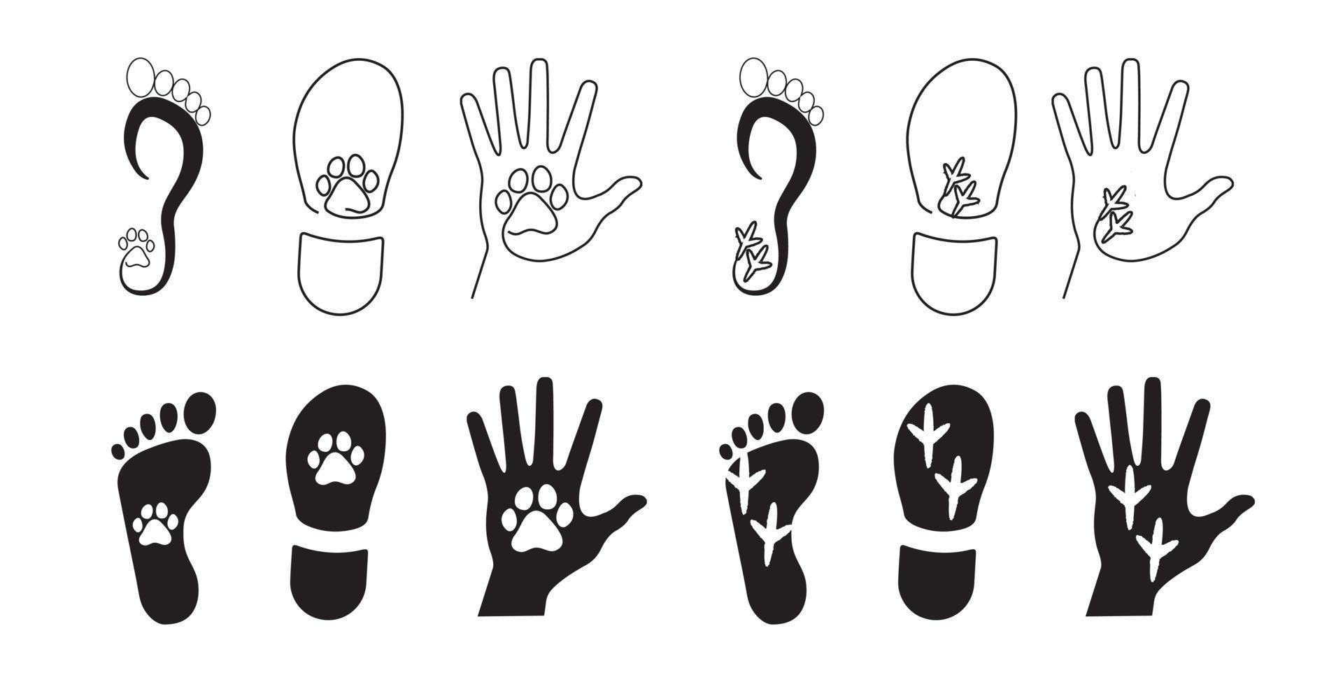 animal and human footprints on white vector