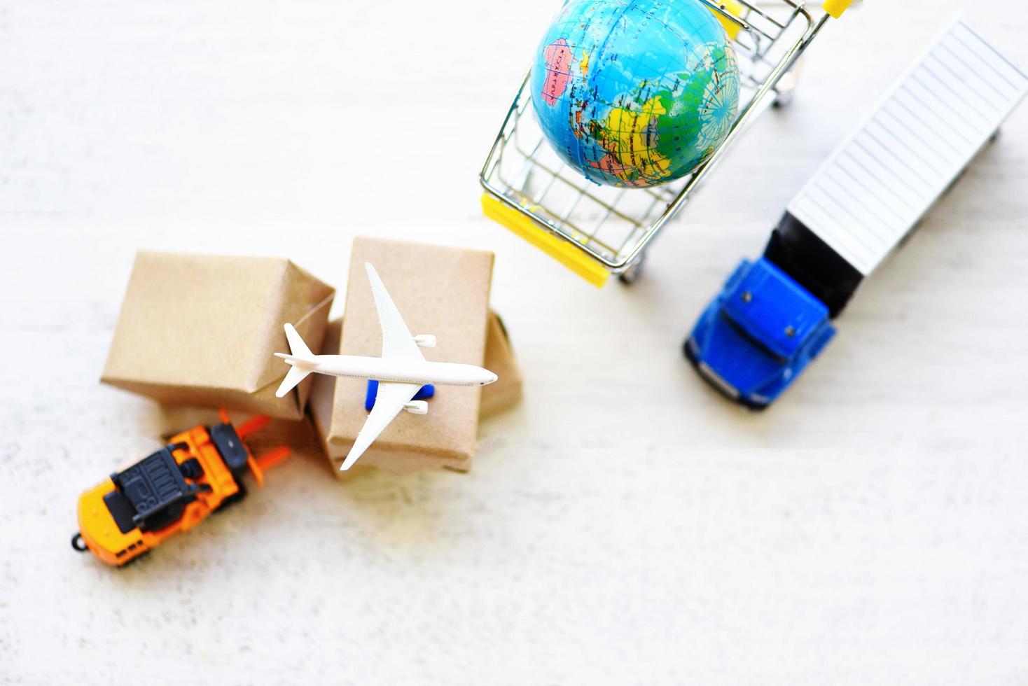 logistics transport import export shipping service Customers order things from via internet International shipping online concept Air courier Cargo plane boxes packaging freight forwarder to worldwid photo