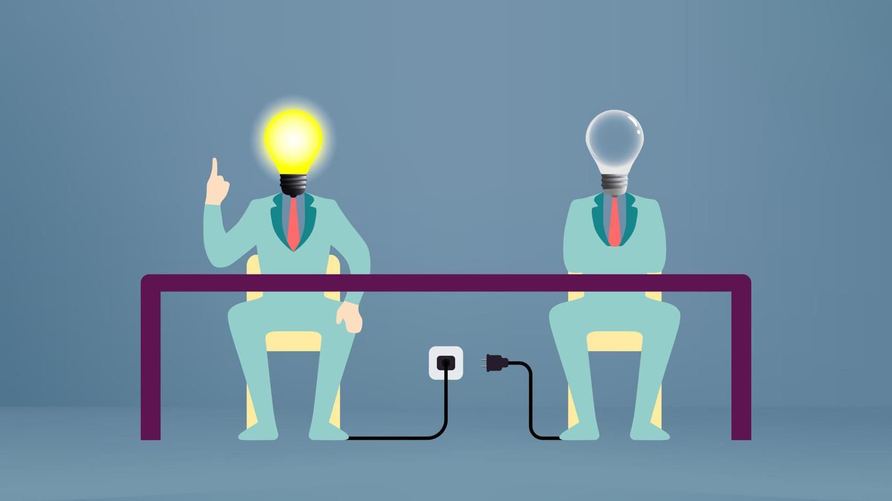 A light bulb head man got an idea, another still thinking. vector