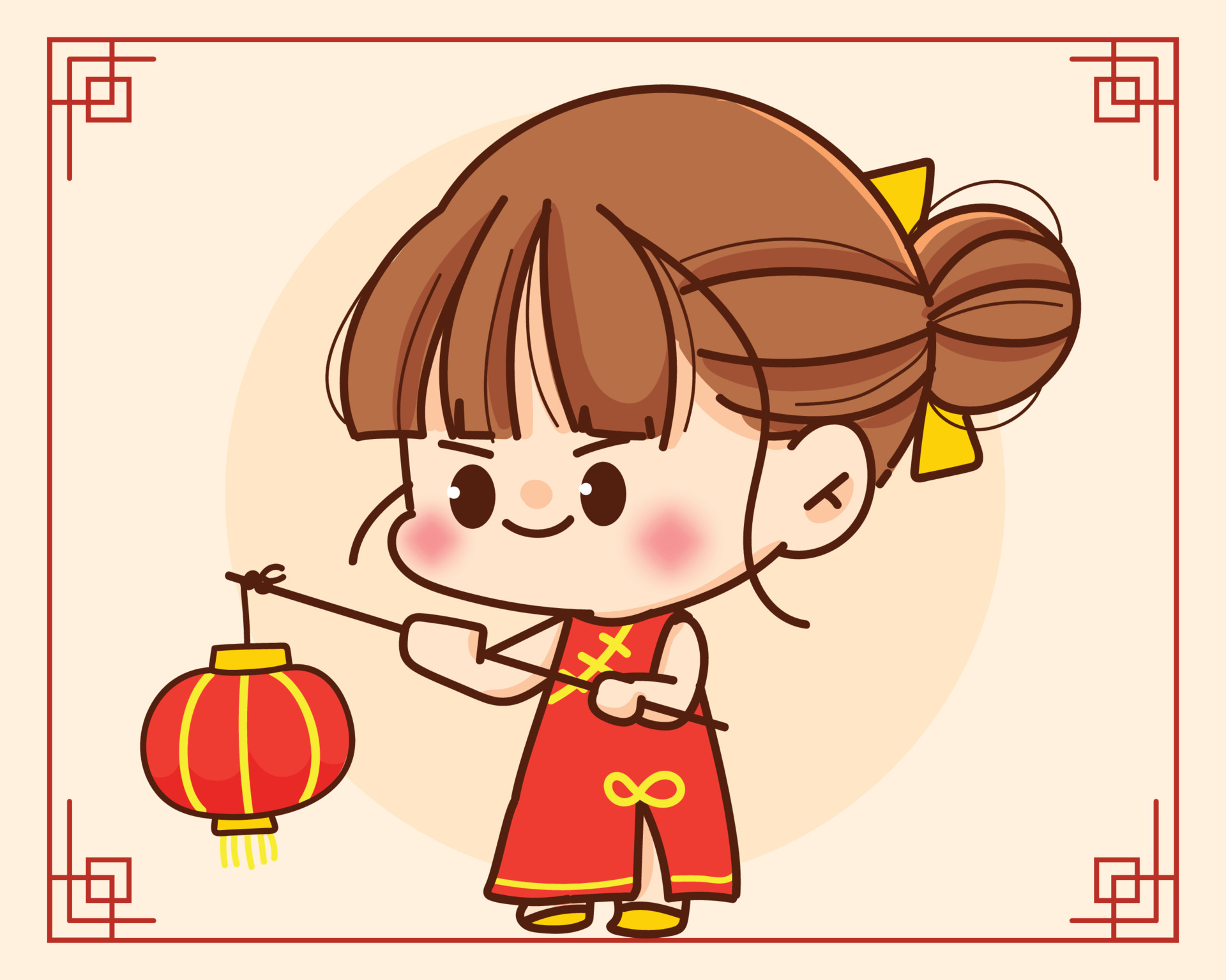 Cute chinese girl holding lantern chinese happy chinese year character  festival celebration hand drawn cartoon art illustration 5193181 Vector Art  at Vecteezy