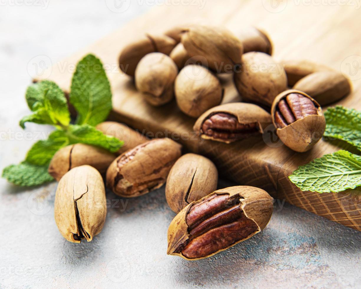 Pecan nuts on a table photo