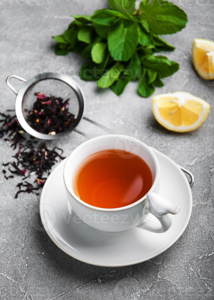 Tea with lemon and mint photo