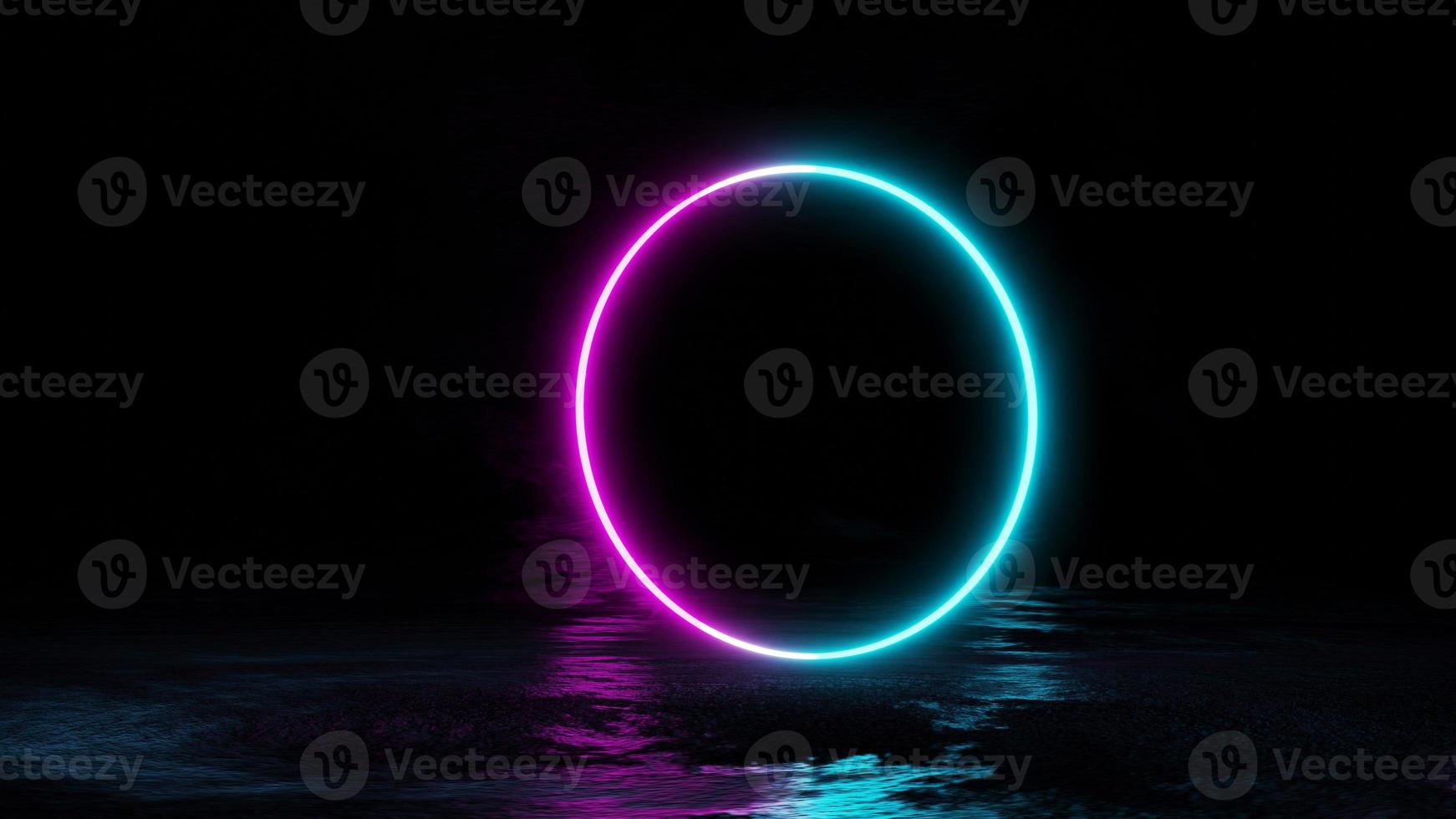 3d rendering of glowing neon circles on concret photo
