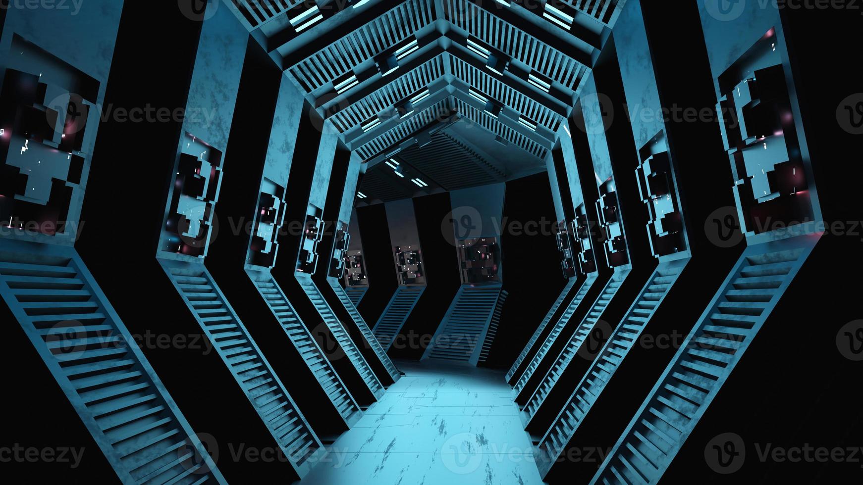 Representación 3d del túnel del pasillo de ciencia ficción abstracta estilo nave espacial foto