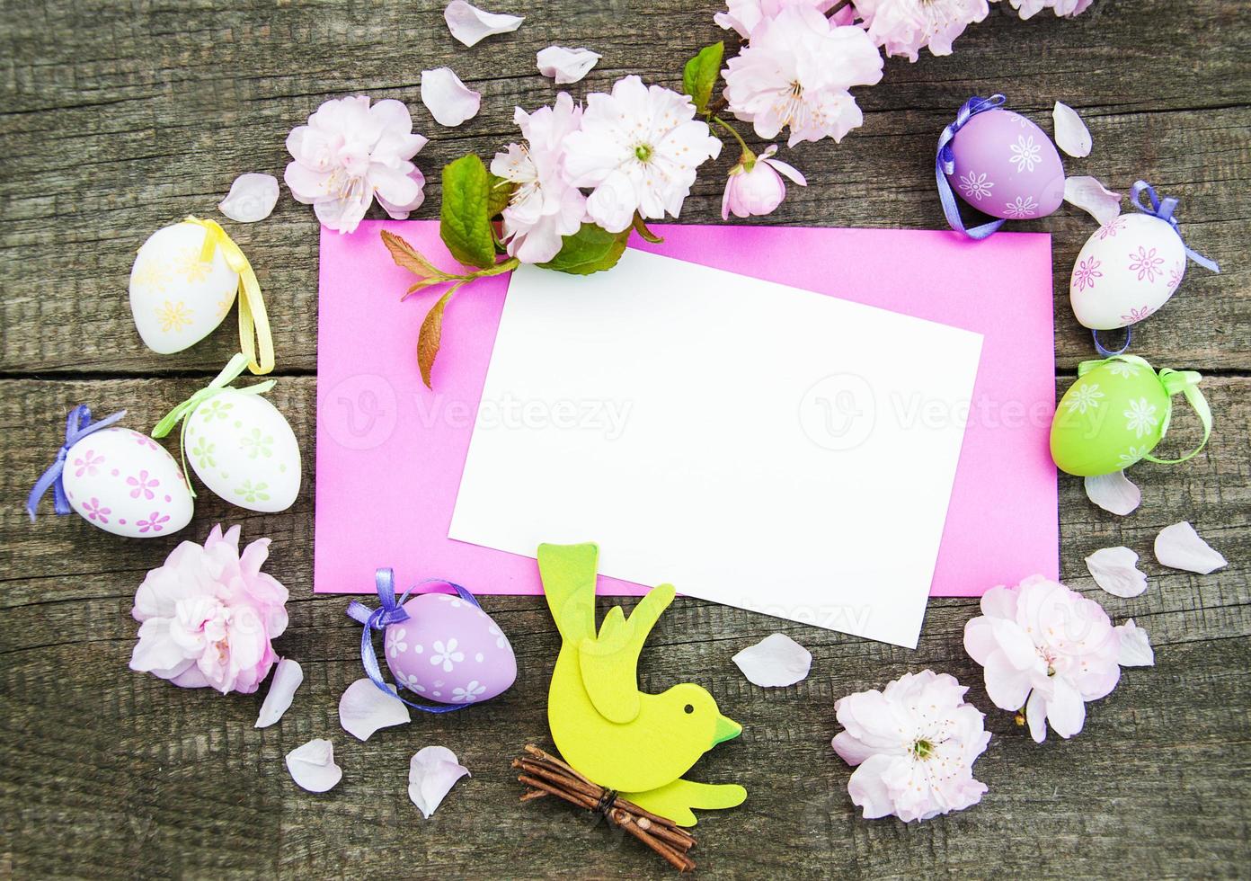 Easter eggs and greeting card photo