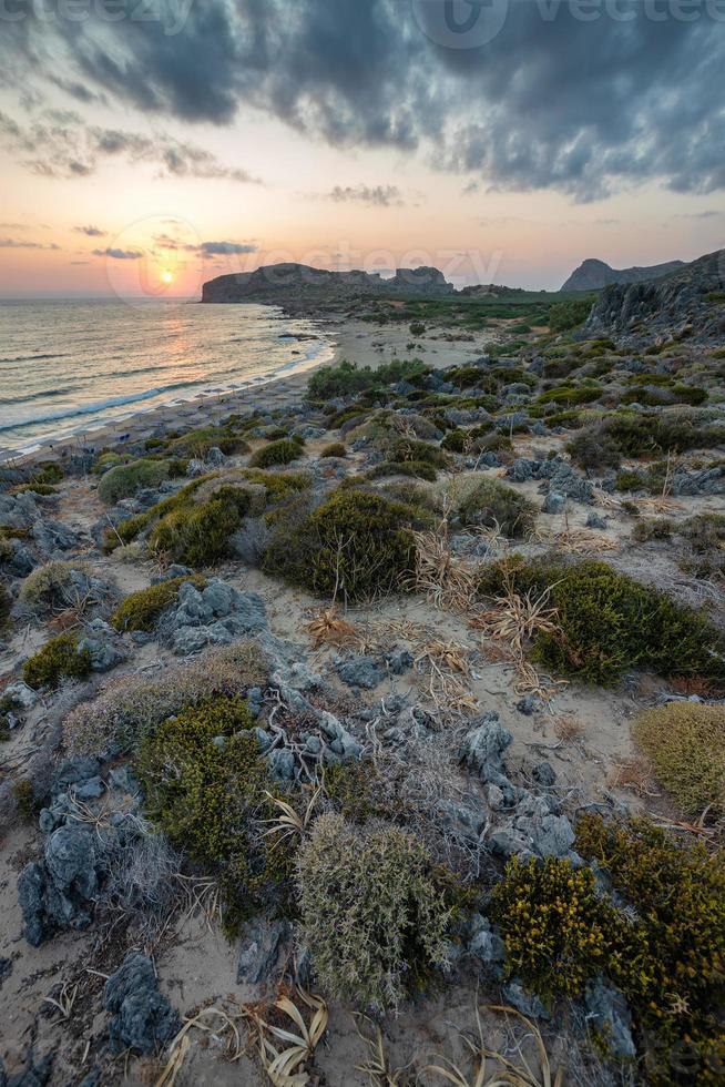 Sunset view near Falasarna beach on Crete island, Greece. photo