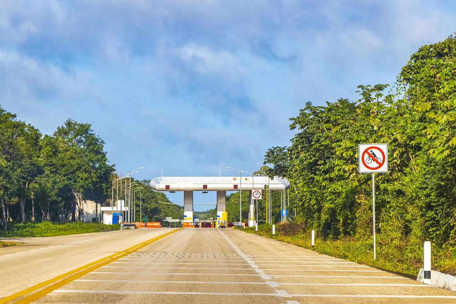 Driving on highway freeway motorway in jungle tropical nature Mexico. photo