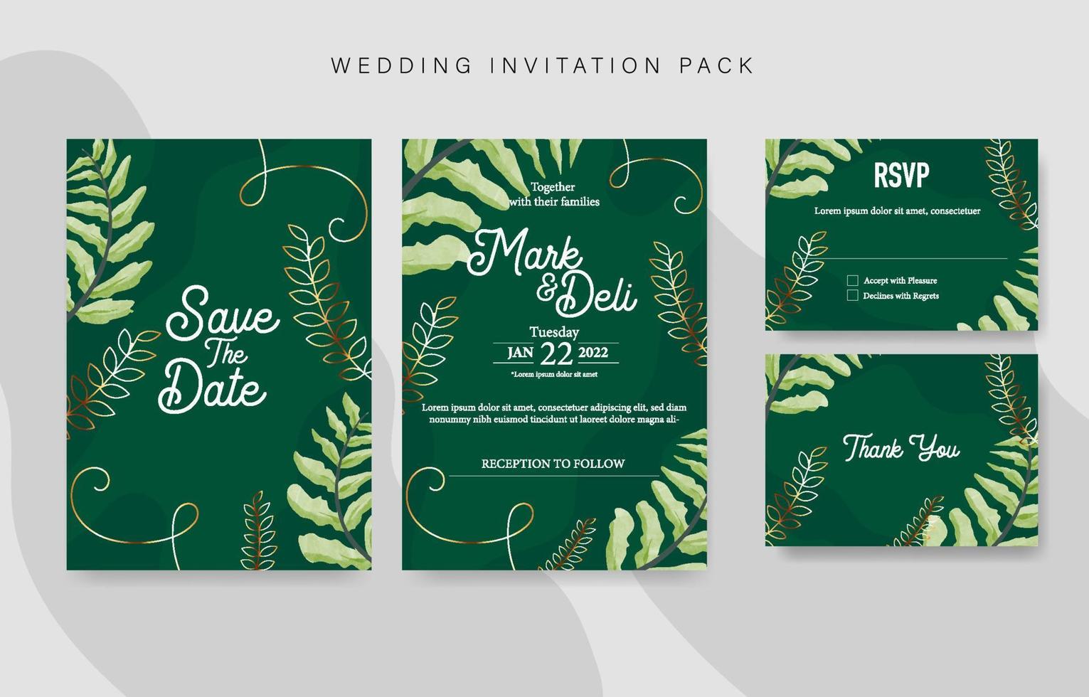 plantilla de invitación de boda moderna verdosa vector