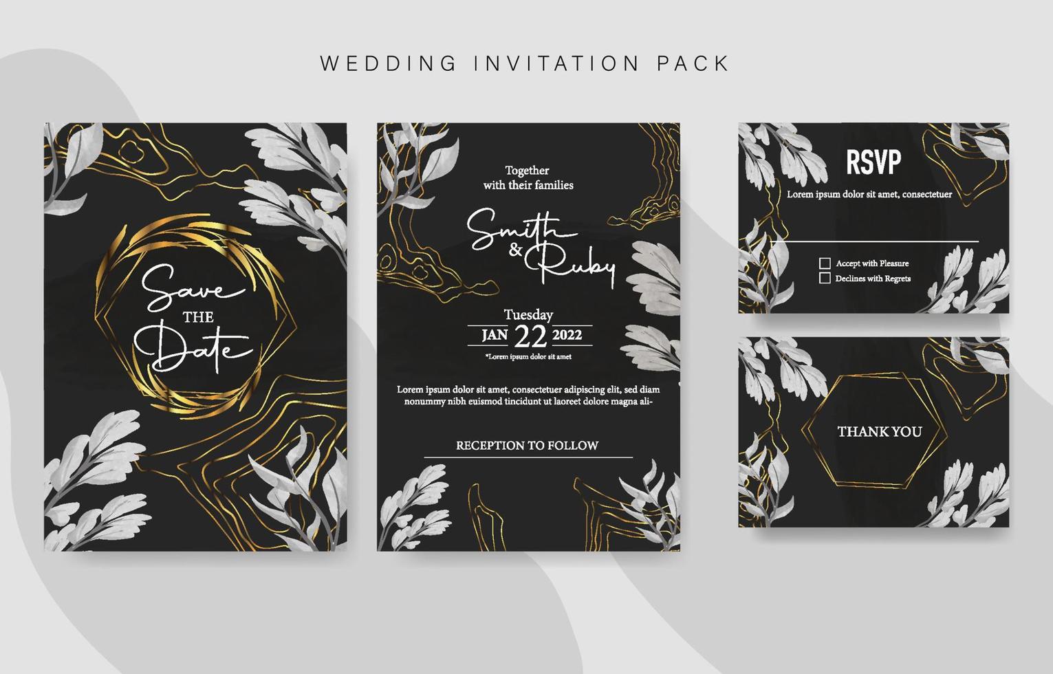 Black Elegant Wedding Invitation Template vector