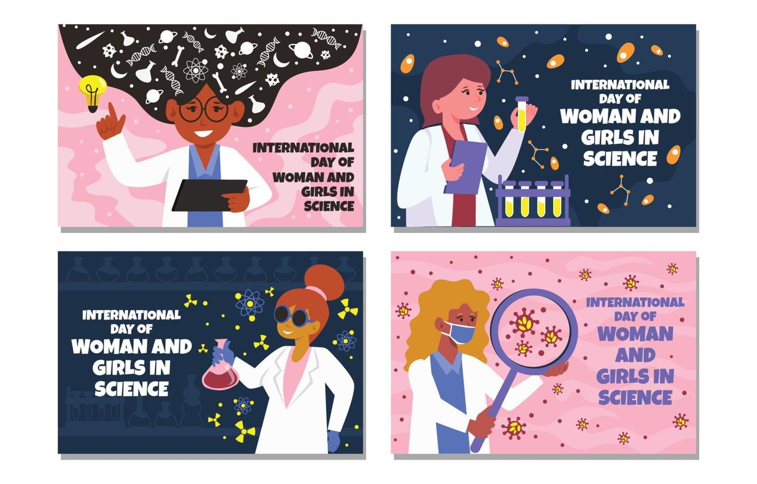 mujer en tarjetas de ciencia vector