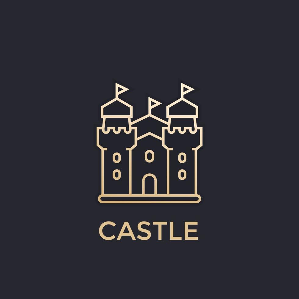 castle, fortress vector icon, gold, linear style