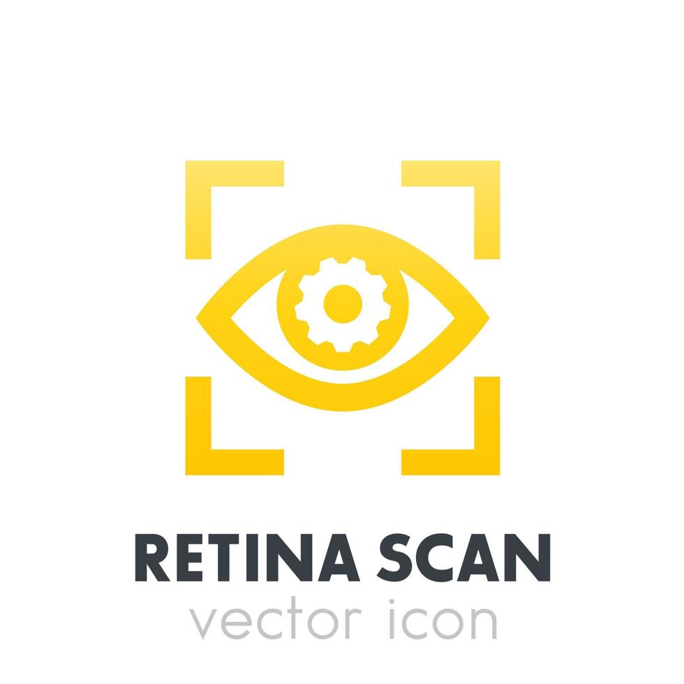 eye with gear icon over white, retina scan, biometric recognition vector