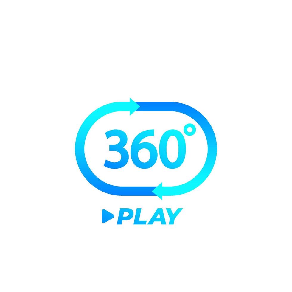 Icono de reproducción de video de 360 grados, logotipo vectorial con degradado azul vector