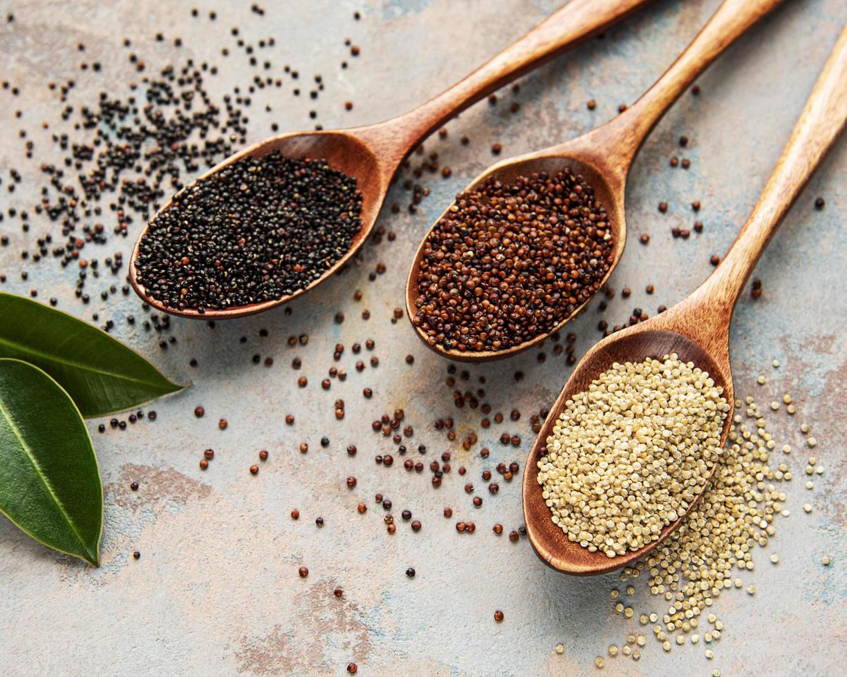Red, black and white quinoa seeds photo