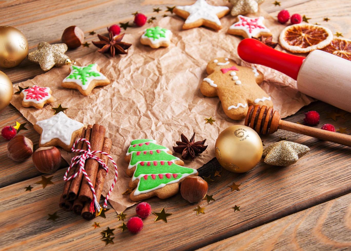 Christmas ginger and honey colorful cookies photo