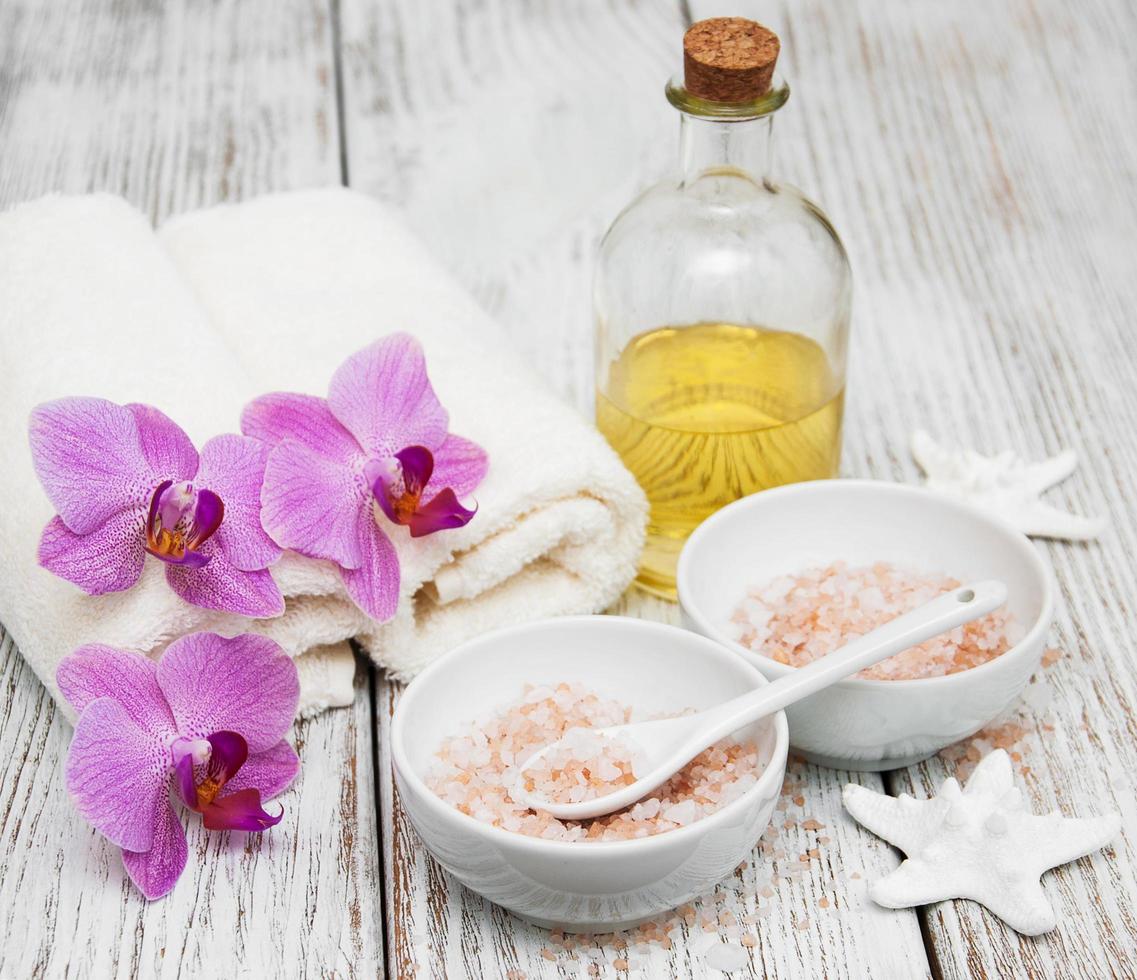 Spa concept with pink orchids photo