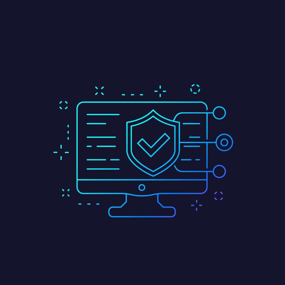 prueba de seguridad del sitio web, icono lineal vector