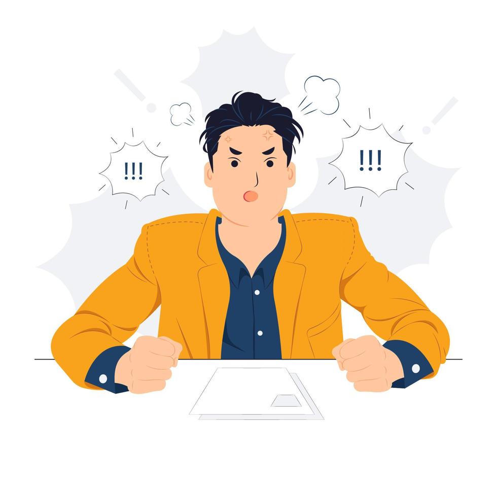 Businessman feeling angry with brain explosion stressed, shocked, surprise face, angry and frustrated. Fear and upset for mistake concept illustration vector