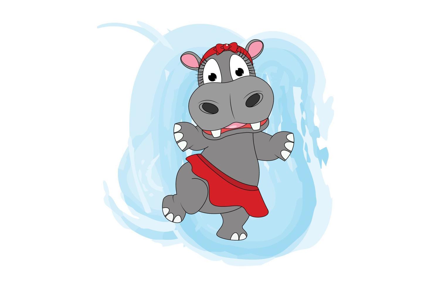 cute hippo animal cartoon dancing vector