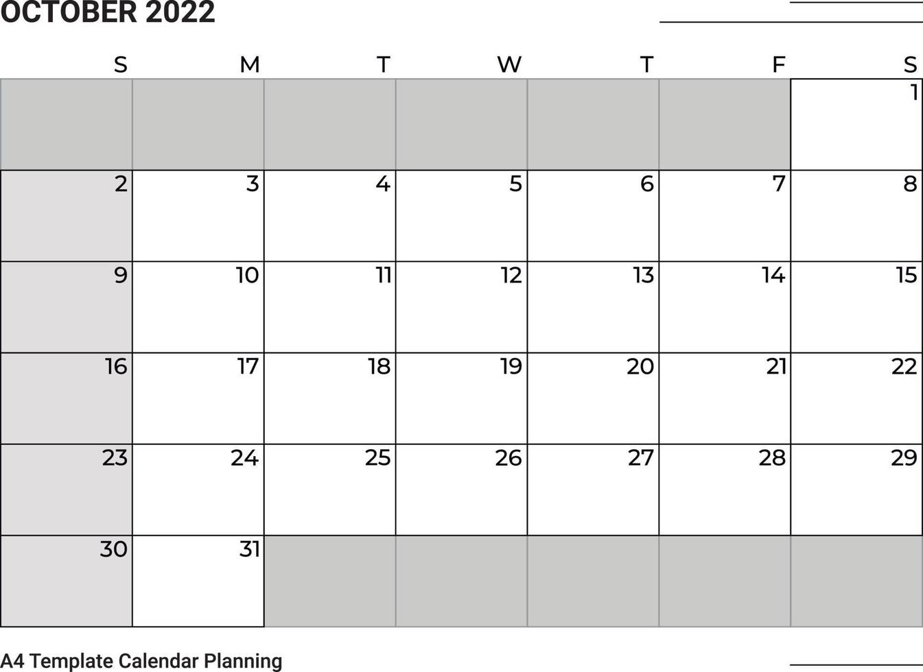 October 2022 Planning Calendar vector