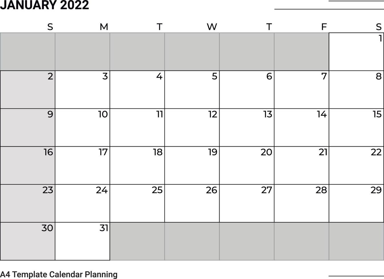 January 2022 Planning Calendar vector