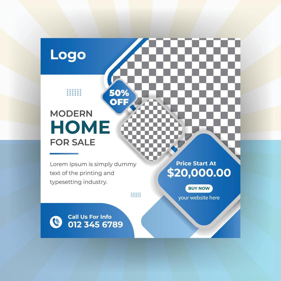 Real estate social media post house property Instagram post, or square web banner design vector