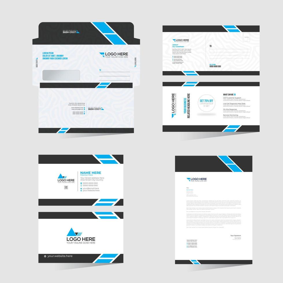 Cyan Colored Envelope Postcard Business card and Letterhead vector