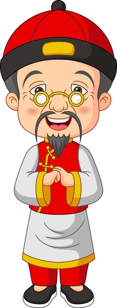 Chinese grandpa cartoon on white background vector