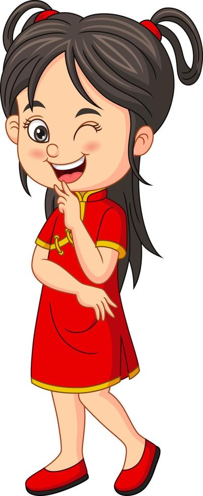 Cartoon funny chinese girl winking eye vector