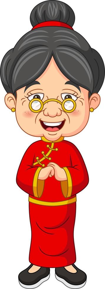 Chinese grandma cartoon on white background vector