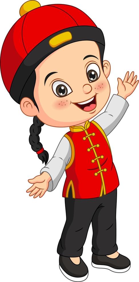 Cartoon happy chinese boy on white background vector
