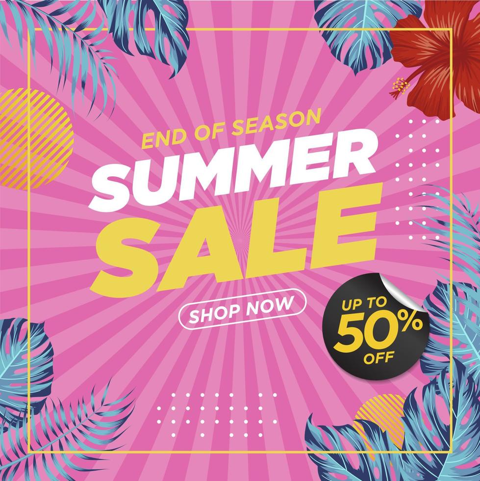 Summer Sale Banner Template  with tropical leaves vector
