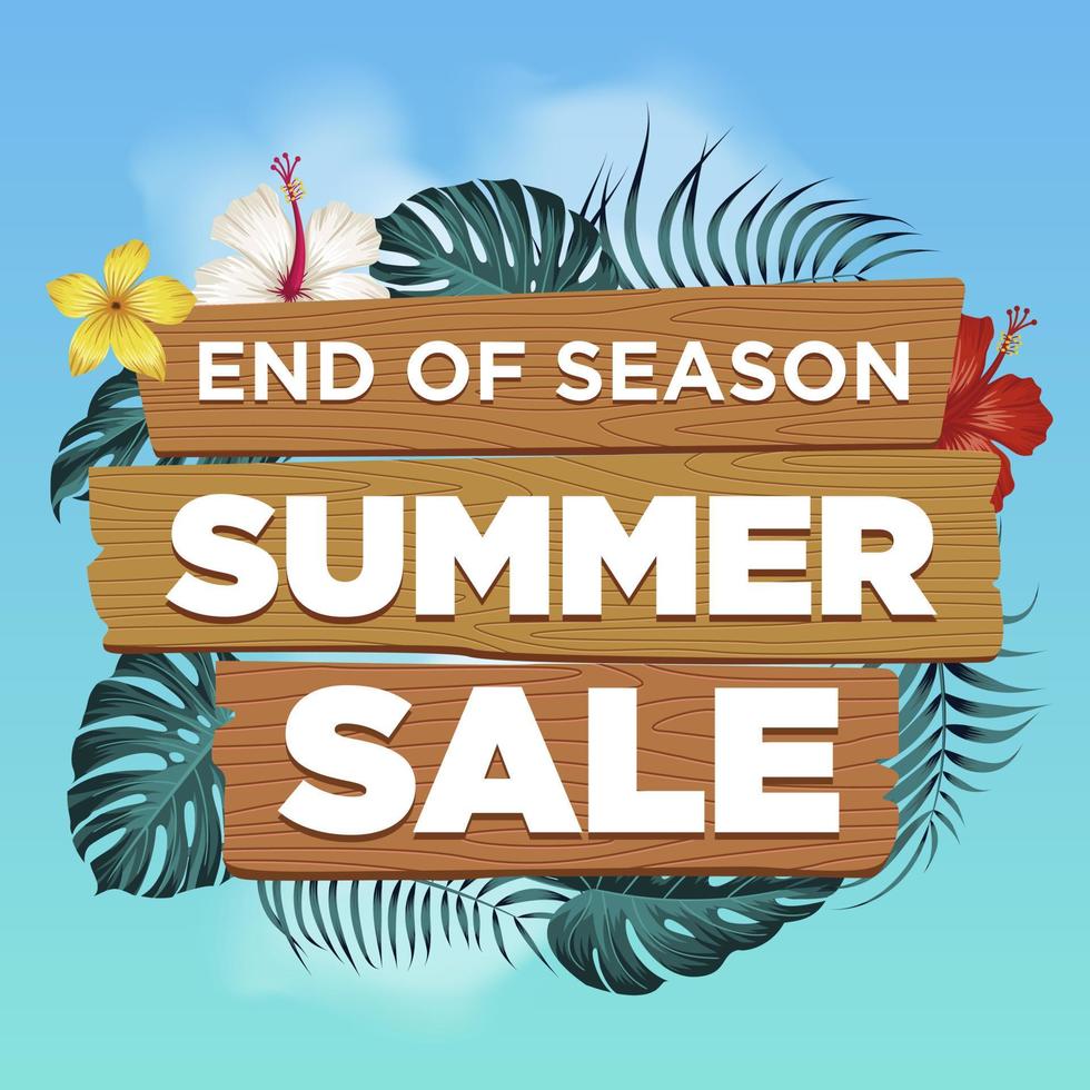 Summer Sale Banner Template  with tropical leaves and flowers vector