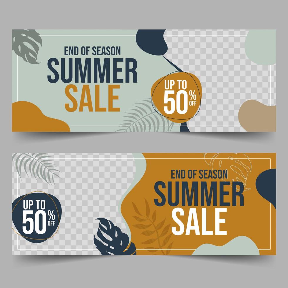 Summer Sale Banner Template  with tropical leaves background vector