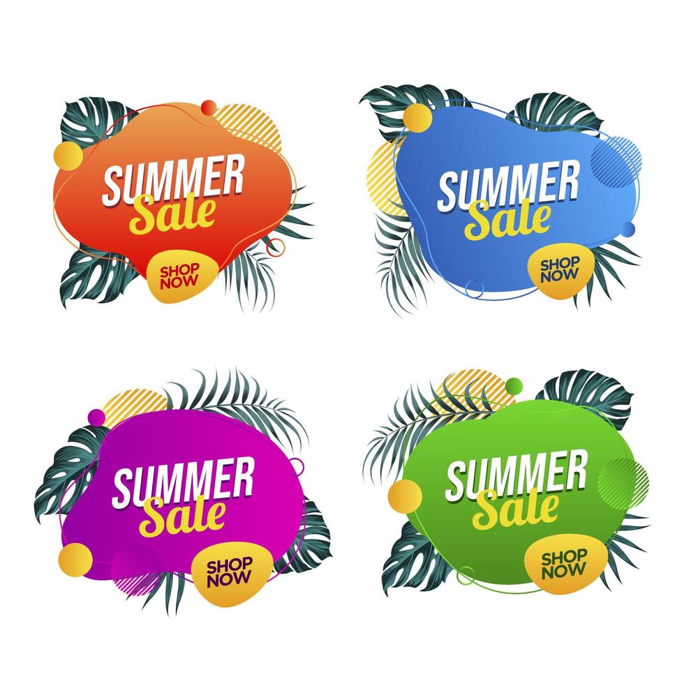 conjunto de plantilla de banner de venta de verano con hojas tropicales vector